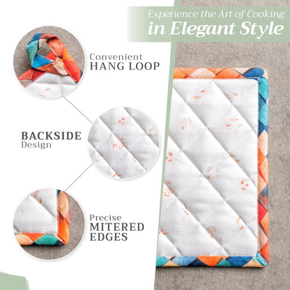 Maison d' Hermine Pot Holders Set 100% Cotton Heat Resistant Potholders 8" x 8" Hot Pads with Loop BBQ, Cooking, Baking, Grilling, Kitchen, Handling Hot Pans (Pack of 2, Faisan D'Automne)