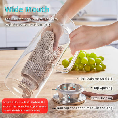 1.6 Liter 54 oz Glass Pitcher with Lid and Spout, Bivvclaz Glass Carafe Water Pitcher for Hot/Cold Water, Iced Tea, Drinks, Coffee, Juice and Homemade Beverage