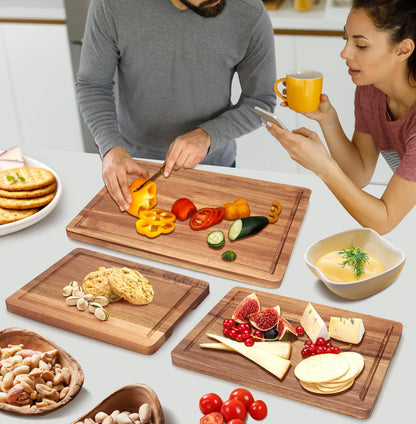 Solid Wooden Cutting Board Set of 3 Acacia Wood Charcuterie Board Set Meat Hardwood Chopping Board Butcher Blocks Non Toxic Maple Large Cutting Boards for Kitchen Decor Bread Serving Cheese Board