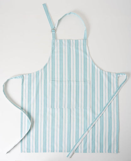 1 Oven Mitt, 1 PotHolder & 1 Kitchen Apron Set - Durable Heat Resistant Gloves - Thick Mittens for Kitchen - Suitable for Cooking, Baking, Grilling – Men & Women – Light Blue Stripes