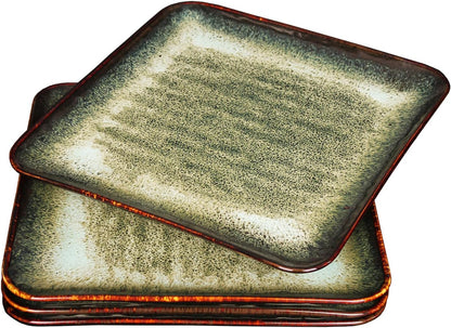 Ceramic Dinner Plates Dish Set, Set of 4, Microwave Oven and Dishwasher Safe, Scratch Resistant, Dinnerware Kitchen Porcelain Serving Dishes 9 inch Square plate