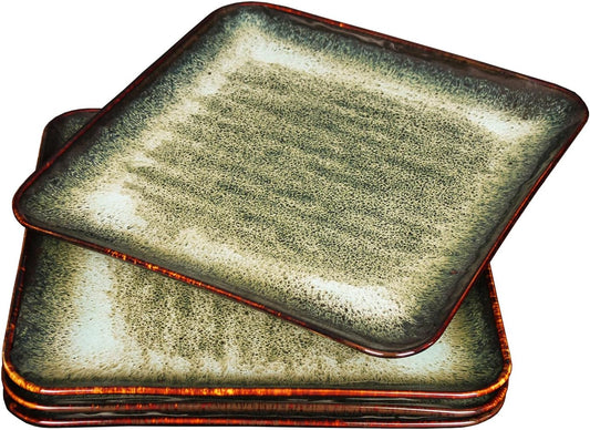 Ceramic Dinner Plates Dish Set, Set of 4, Microwave Oven and Dishwasher Safe, Scratch Resistant, Dinnerware Kitchen Porcelain Serving Dishes 9 inch Square plate