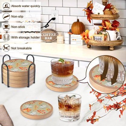 Pumpkins Coaster Set of 6 Cewiru Halloween Coasters for Drinks Absorbent Cup Mats for Table Protection Unique Fall Round Coasters for Coffee Table Kitchen Decor 4.3"