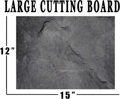 Rogue River Tactical Dark Gray Stone Textured Marble Art Kitchen Glass Cutting Board Modern Decorative Gift Abstract Wavy Contrast Design