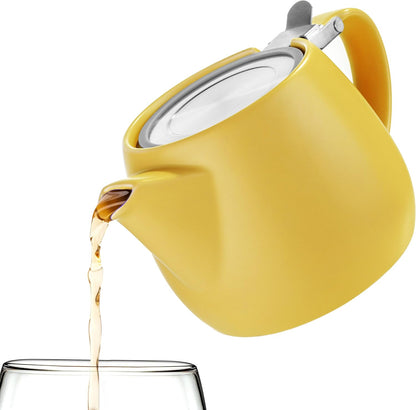 Tealyra - Pluto Porcelain Small Teapot Yellow - 18.2-ounce (1-2 cups) - Matte Finish - Stainless Steel Lid and Extra-Fine Infuser To Brew Loose Leaf Tea - 540ml