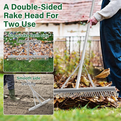 Aluminum Landscape Rake,36" Landscape Rake,Leaf Rake with 67 Inch Handle,Aluminum Yard Rake Tool for Loosening Soil,Lawn Care,Weeding Lake,Garden,Pond,Beach Landscaping(36" Head X 67" Handle)