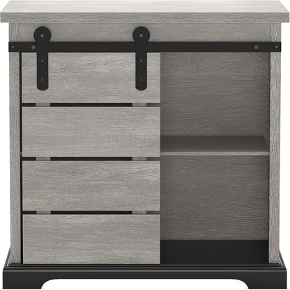 NSdirect Sideboard Coffee Bar Cabinet,Modern Farmhouse Buffet Station Sliding Barn Door Storage Credenza Console with Slat and Shelf Entryway Storage Cabinet Kitchen Dining Living Room, White