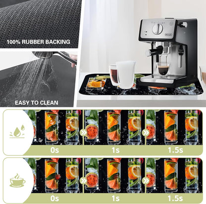 Dish Drying Mat Glasses Filled with Various Fruits Kitchen Mat 16"x24" Bsorbent Coffee Maker Mat for Dishes,Utensils Coffee Maker Pots and Pans Easy Clean Dish Slip Resistant Pad