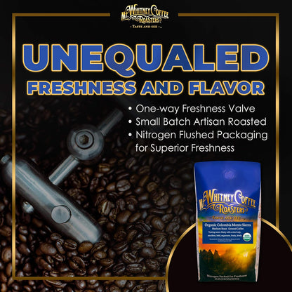 Mt. Whitney Colombia Monte Sierra Organic, Single Origin, Medium Dark Roast, Smooth Full Flavored, Low Acid Coffee (Ground, 2 Lb)