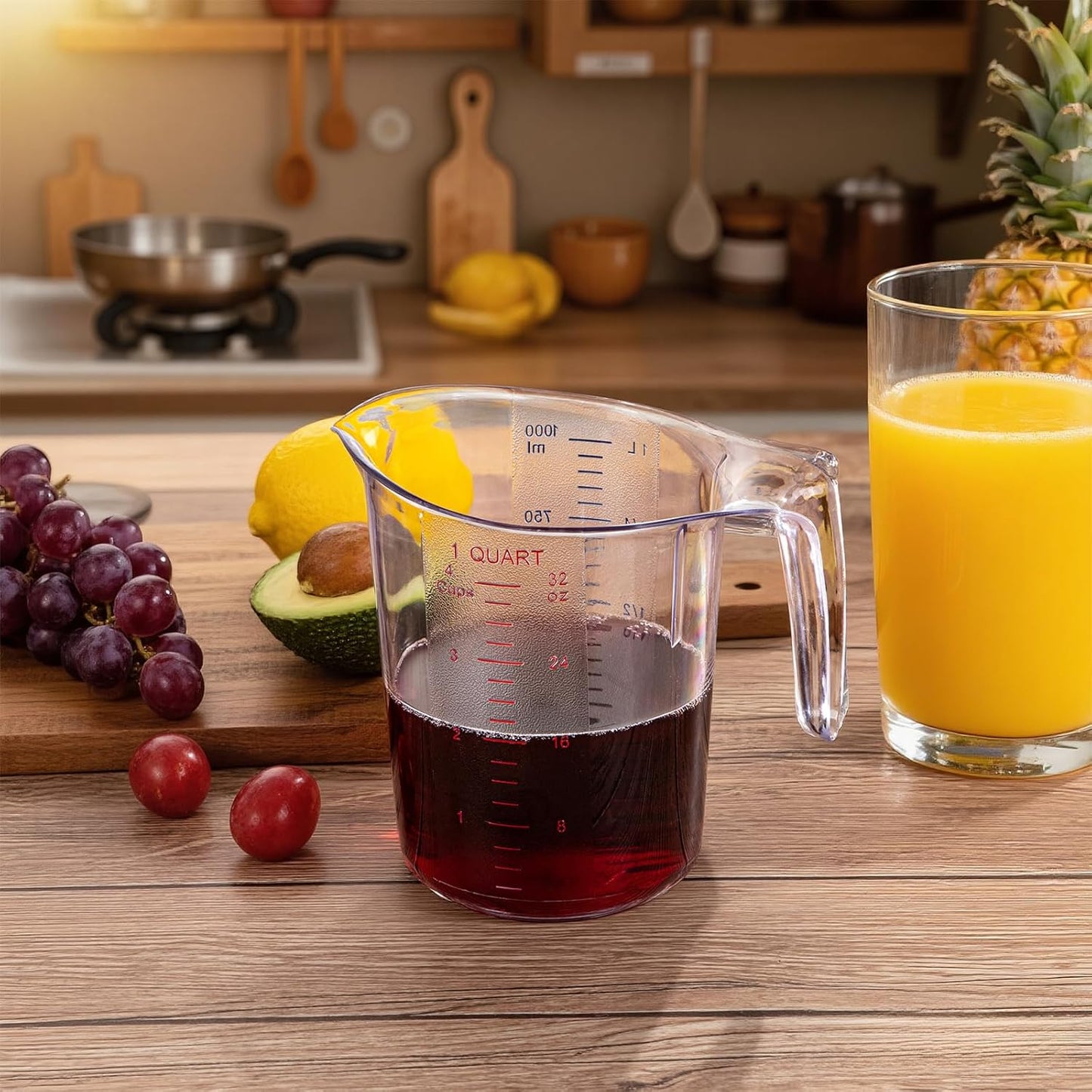 DaYammi Measuring Cups 2-Piece, Unbreakable Food-Grade Plastic Measuring Cup for Dishwasher, 4-Cup Nesting Liquid Measuring Cups for Prepping, Baking, Cooking, Readable Markings, Clear