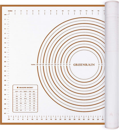 Silicone Pastry Mat Extra Thick Large Non Stick Baking Supplies Kitchen Counter Cooking Rolling Dough Sheet Pie Crust Sourdough Bread Oven Liner with Measurement (XL-20''(W)*28''(L), 3#Gold)