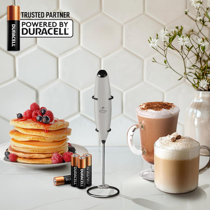 Zulay Powerful Milk Frother (4 Duracell Batteries Included) - Handheld Milk Frother Wand Drink Mixer for Coffee - Powerful Milk Foamer for Cappuccino, Frappe, Matcha - Exec Grey/Black/Black Stand
