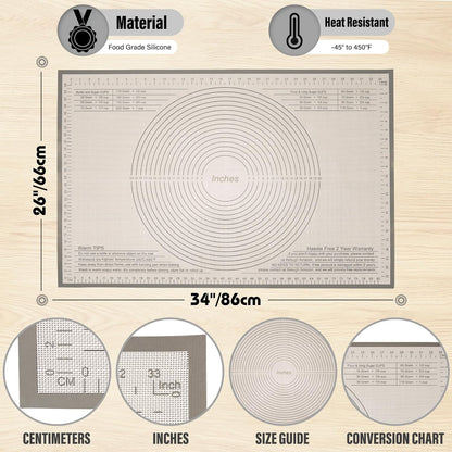 Silicone Pastry Mat 36x24 Inch - Kitchen Counter Nonstick Baking Mat Perfect for Dough, Pastry, Pie Crust, Fondant, Bread, Cookies, Pasta, Pizza