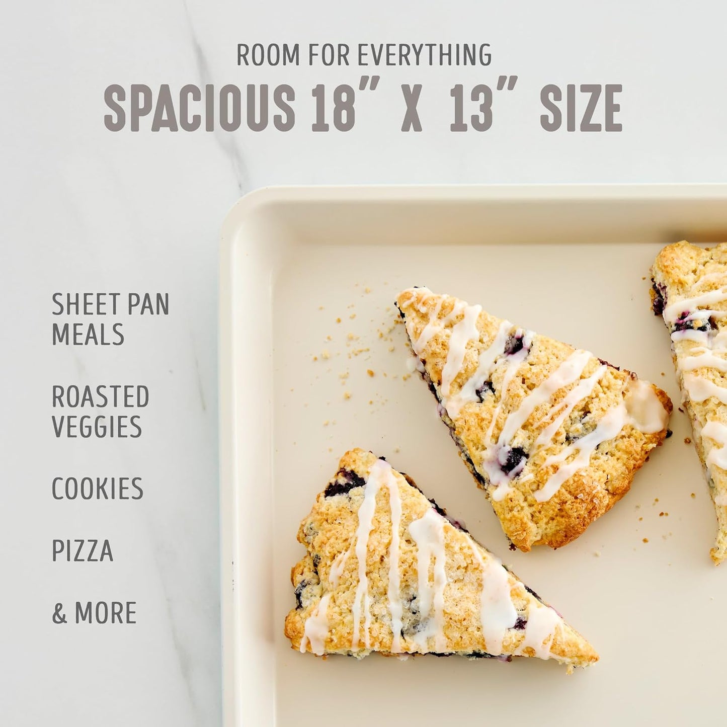 GreenLife Bakeware 18” x 13” Half Cookie Sheet Baking Pan, Non-Toxic PFAS-Free Healthy Ceramic Nonstick, Oven Safe to 450°F, Easy Release, Even Heating, Easy Clean, Taupe