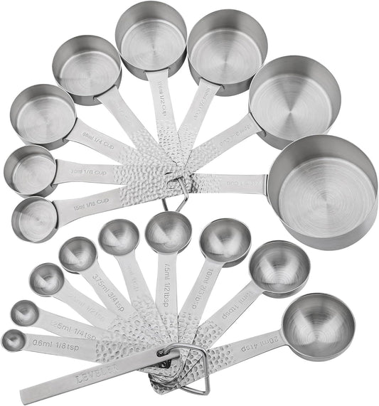 Measuring Cups and Spoons Set 20 for Dry & Liquid, Metric & US 18/8 Stainless Steel Measure Cups and Spoons Set with Leveler for Baking & Kitchen
