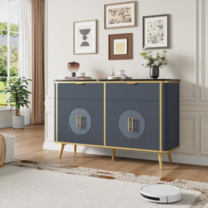 47.2" Buffet Storage Cabinet, Modern Fluted Coffee Bar Station with 2 Drawers & Adjustable Shelves, Kitchen Sideboard Buffet for Dining Room, Living Room, Hallway, Navy Blue