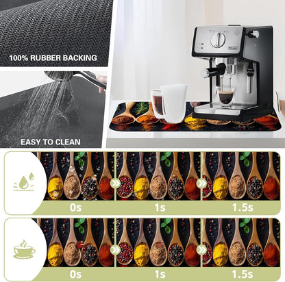 Dish Drying Mat Colorful Spices Herbs Kitchen Mat 12"x19" Bsorbent Coffee Maker Mat for Dishes,Utensils Coffee Maker Pots and Pans Easy Clean Dish Slip Resistant Pad