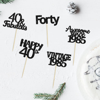 Gyufise 30Pcs Black Glitter Vintage 1985 Cupcake Toppers Awesome Since 1985 Cake Decorations Cheers to 40 Fabulous Forty Cupcake Picks 40th Birthday Wedding Anniversary Party Cake Decorations Supplies