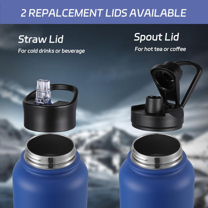HASLE OUTFITTERS 32 oz Insulated Water Bottle Stainless Steel Double Walled Vacuum Sports Water Bottle with 2 Lids (Straw and Spout Lid) for Gym Camping Hiking(Royal Blue,1)