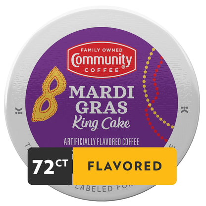Community Coffee Mardi Gras King Cake Flavored 72 Count Coffee Pods, Medium Roast, Compatible with Keurig 2.0 K-Cup Brewers (Pack of 6, 72 Count)