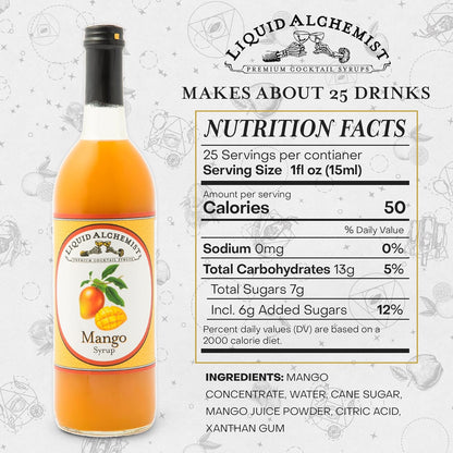 Liquid Alchemist Mango Syrup for Drinks - Real Ingredients Make our Mango Puree for Cocktails the Perfect Margarita Mix - Our Tropical Cocktail Syrup are Small Batch, Non-GMO & Vegan (25 oz)