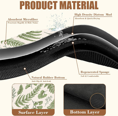 Leaves and Herbs Dish Drying Mat for Kitchen Counter Coffee Bar Mat Hide Stain Absorbent Rubber Backed Dish Drainer Rack Pad Coffee Maker Espresso Machine Table Accessories 15.7 x 23.6 Inch