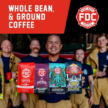 Fire Department Coffee - Bourbon Coffee - Gives Back to Firefighters - Premium Bourbon Infused Whole Beans - Medium Roast - Non-Alcoholic - Roasted in the USA - Veteran Owned - 12 oz