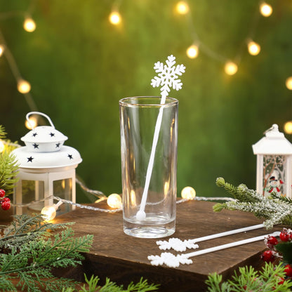 30 Pcs Christmas Drink Stirrers Xmas Stir Stick Holiday Coffee Swizzle Stick Reusable Plastic Hot Cocoa Bar Chocolate Decoration Cocktail Mixer (Snowflake,White)