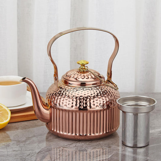 SANQIAHOME Antique 1.2L (40Oz) Stainless Steel Teapot with Infuser copper