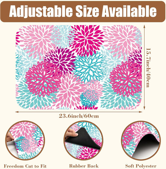Pink Blue Chrysanthemum Flowers Dish Drying Mat for Kitchen Counter Coffee Bar Mat Hide Stain Absorbent Rubber Backed Drying Rack Pad Espresso Machine Coffee Bar Accessories 15.7 x 23.6 Inch