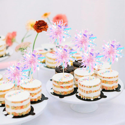 30 PCS Foil Firework Cupcake Toppers Sparkle Tinsel Cupcake Picks Happy Birthday Cake Toppers Drink Stirrers Cocktail Food Fruit Toothpicks for Baby Shower Wedding Party Decorations Supplies Pink