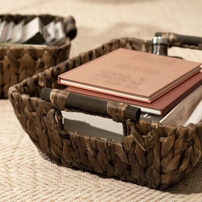 StorageWorks Wicker Baskets for Organizing, Woven Basket with Wooden Handles, Wicker Storage Baskets for Bathroom, Brown, 2-Pack