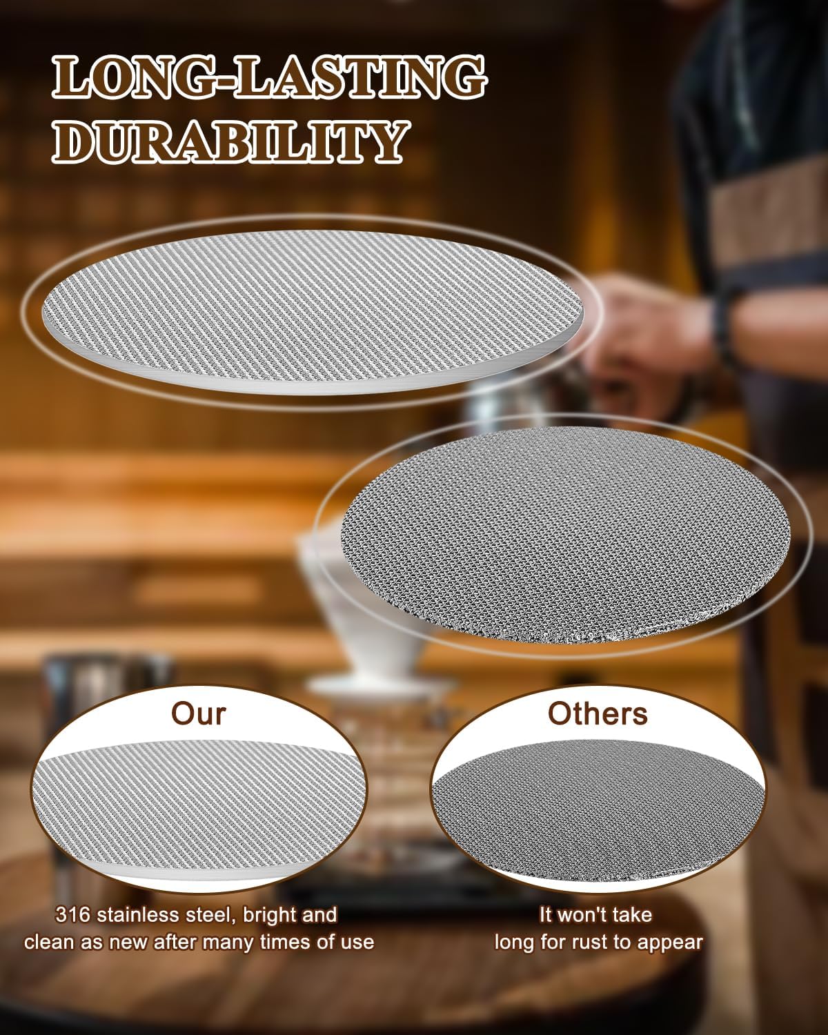 2 Pack 53.5mm Puck Screen & Food-Grade Silicone Puck Screen Holder - 1.7mm Thickness 150μm Mesh - Compatible with Espresso Machine 53.5mm Portafilter Basket