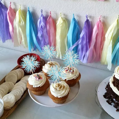 Gyufise 30Pcs Foil Firework Cupcake Toppers Sparkle Tinsel Cake Toppers Tinsel Drink Cake Decoration Cocktail Picks for Birthday Wedding Graduation Party Supplies Laser Blue