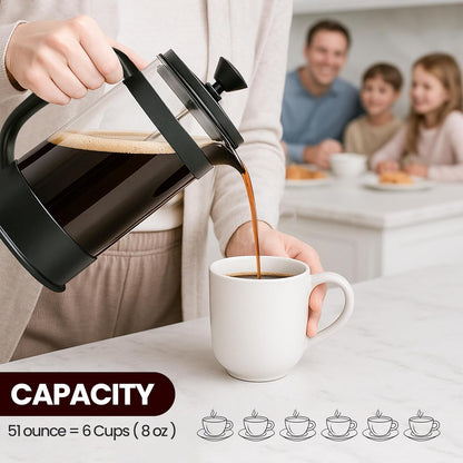 Utopia Kitchen 34 Ounce 1 Liter French Press Coffee Maker, Tea Maker, Travel Coffee Presses, Heat Resistant Thickened Borosilicate Coffee Pot for Camping Travel Gifts, Black Pack of 1