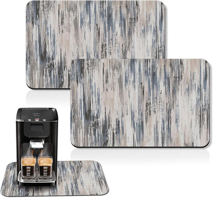 Arttown Coffee Mat for Countertops, Abstract Tan Minimalism Grey Dish Drying Mat 2 Pcs for Kitchen Bar Accessories, Fit Under Coffee Maker Espresso Machine Dish Rack Hide Stain Rubber 12x19in