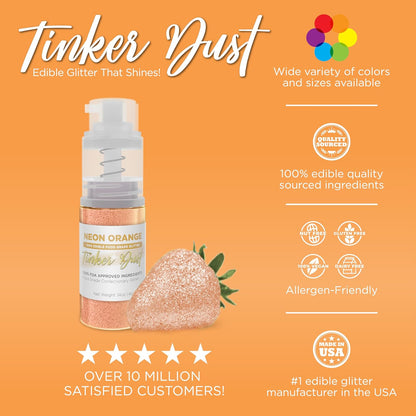 Bakell - Neon Orange Tinker Dust (4g, 1x Mini Spray Pump) Edible Glitter for Food, Desserts, and Beverages!