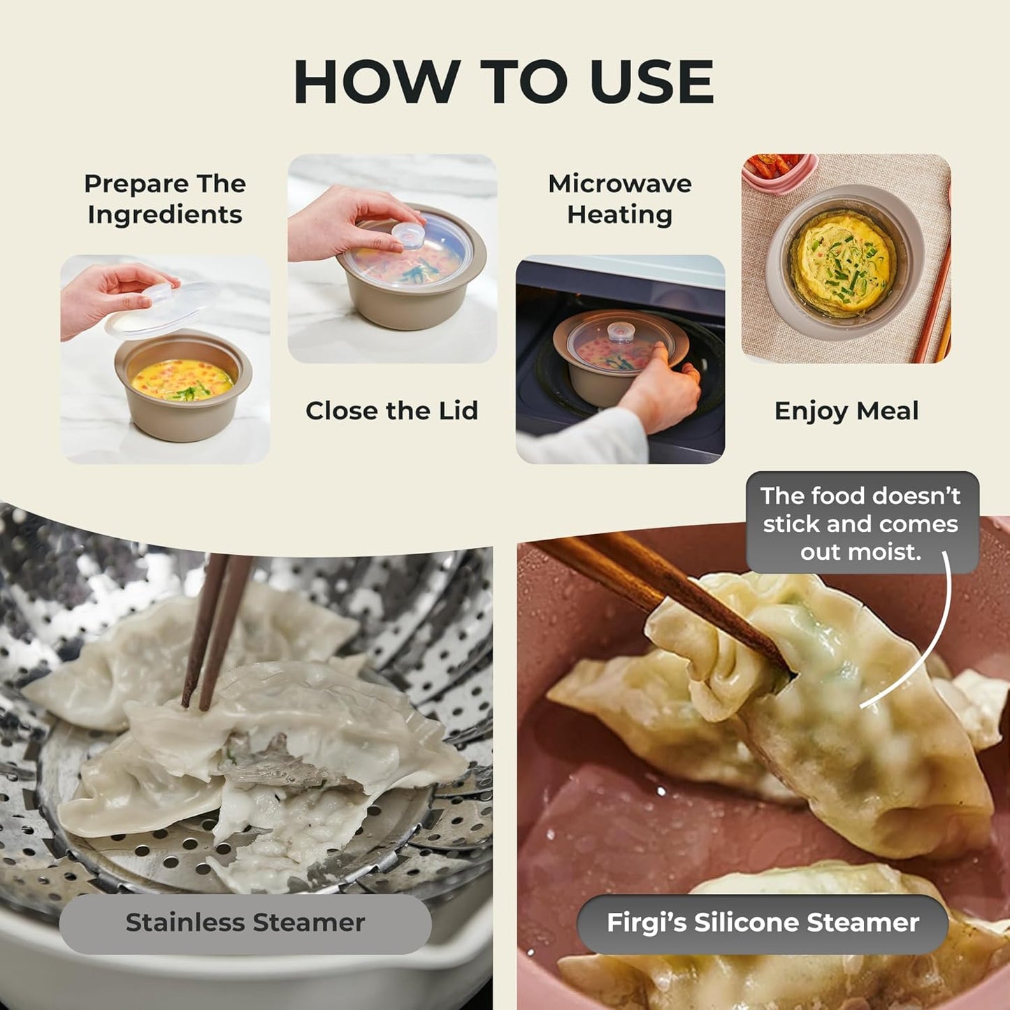 27oz Platinum Silicone Microwave Steamer Pot with Handle & Lid - Korea 100% Food-Grade Steamer Bowl, Heat-Resistant Cooker with Steam Holes, Easy Clean, Dishwasher Safe, Taupe Brown