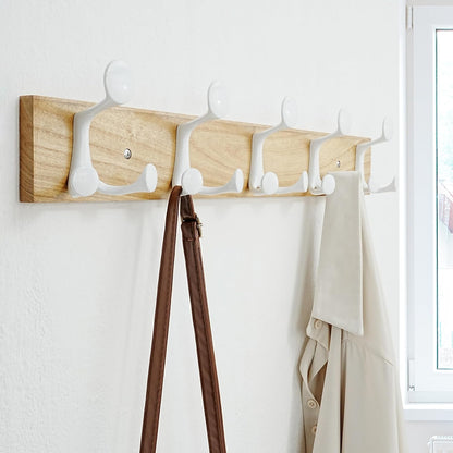SKOLOO 24-Inch Natural Wood Coat Rack Wall Mount with 5 Triple Hooks - Ideal for Family Entrances, Classrooms, and Pet Supplies Storage - Perfect Coat Hooks for Wall