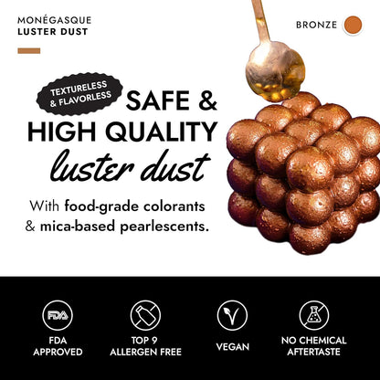 MONÉGASQUE Bronze Edible Glitter for Drinks 15g – Edible Glitter for Cakes & Cocktails – Luster Dust for Cakes, Drinks, & Chocolate Decorations – Halloween Cake & Drink Shimmer - Copper Powder Spray