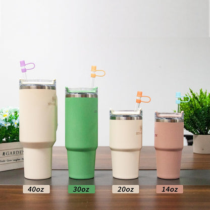 Straw Toppers for Stanley, Straw Cover Caps for 10mm/0.39inch diameter straws 30OZ/40OZ Stanley Tumblers, Food Grade Silicone. (5pcs-Basics-Green)