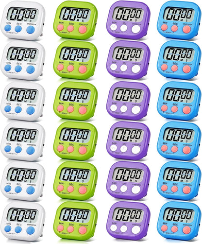 24 Pack Timers Magnetic Kitchen Timer Cooking Timers for Kitchen Digital Timer with Big Display Loud Ring Electronic Timer for Cooking, Classroom, Break Time(24, White,Green,Blue,Purple)
