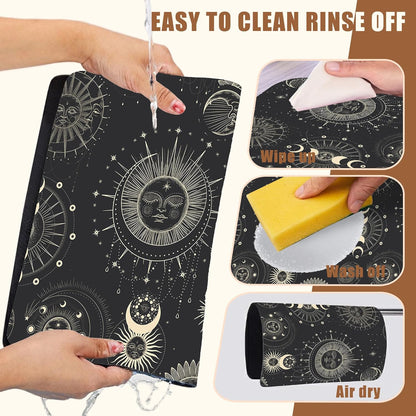 Moon Sun Zodiac Coffee Mat Absorbent Astrology Dish Drying Mat for Kitchen Counter Hide Stain Rubber Backed Coffee Bar Accessories Fit Under Espresso Machine, 11.8 x 19.7 Inch