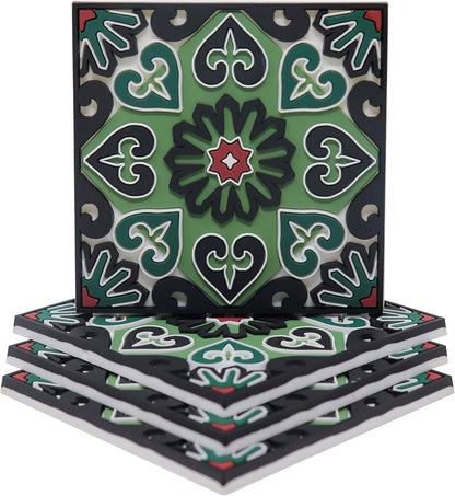 Floers Silicone Coasters Set of 4, Protect Against Water Marks or Damage - Fit All Cups, 3.5" Inch Size, Colored