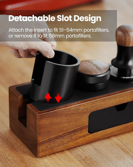 MHW-3BOMBER Espresso Tamping Station, 4 in 1 Walnut Espresso Organizer Box with Magnetic Drawer for Storage 51-58mm Espresso Tamper,Distributor,Portafilter and Espresso Accessories,CH6718
