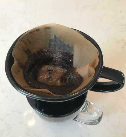 Simply Charmed Coffee Pour Over Single Cup Ceramic Brewer Coffee Maker with Melitta Filters (Black) 8-16 oz Depending on How Much Water/Grounds You Use
