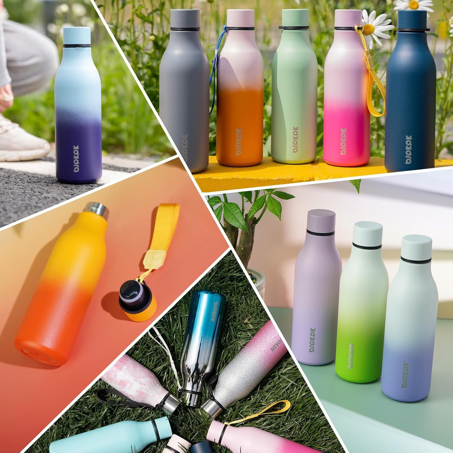 BJPKPK Insulated Water Bottles, 25 oz Stainless Steel Metal Water Bottle with Strap, BPA Free Leak Proof Thermos, Mugs, Flasks, Reusable Water Bottle for Sports & Travel, Sunset Orange