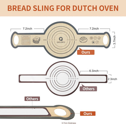 Silicone Sourdough Bread Sling Mat - 2Pcs Round Dough Baking Slings for Dutch Oven, NonStick High Degree Kitchen Sourbread Making Loaf Pan Lifter Liner, Reusable Cooking Transfer Mats with Long Handle