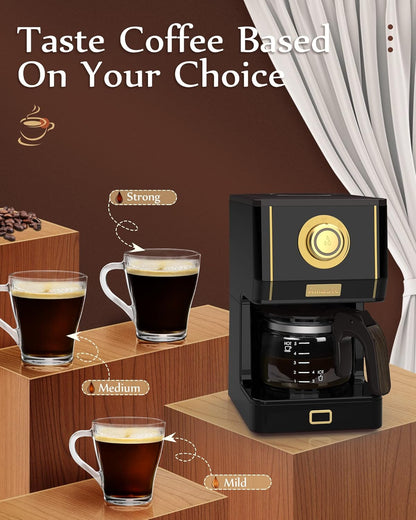 Amaste Coffee Maker, 25 Oz Drip Retro Style Coffee Machine with Glass Coffee Pot with Reusable Coffee Filter & Three Brewing Modes, 30minute-Warm-Keeping, CM 1003AE-Black