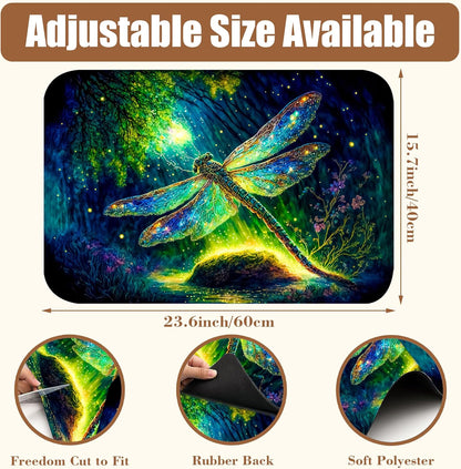 Magic Dragonfly Forest Coffee Mat - Absorbent Dish Drying Mat for Kitchen Counter, Hide Stain, Rubber Backed Bar Accessories, Fits Under Maker, Pot, Espresso Machine, 15.7 x 23.6 Inch